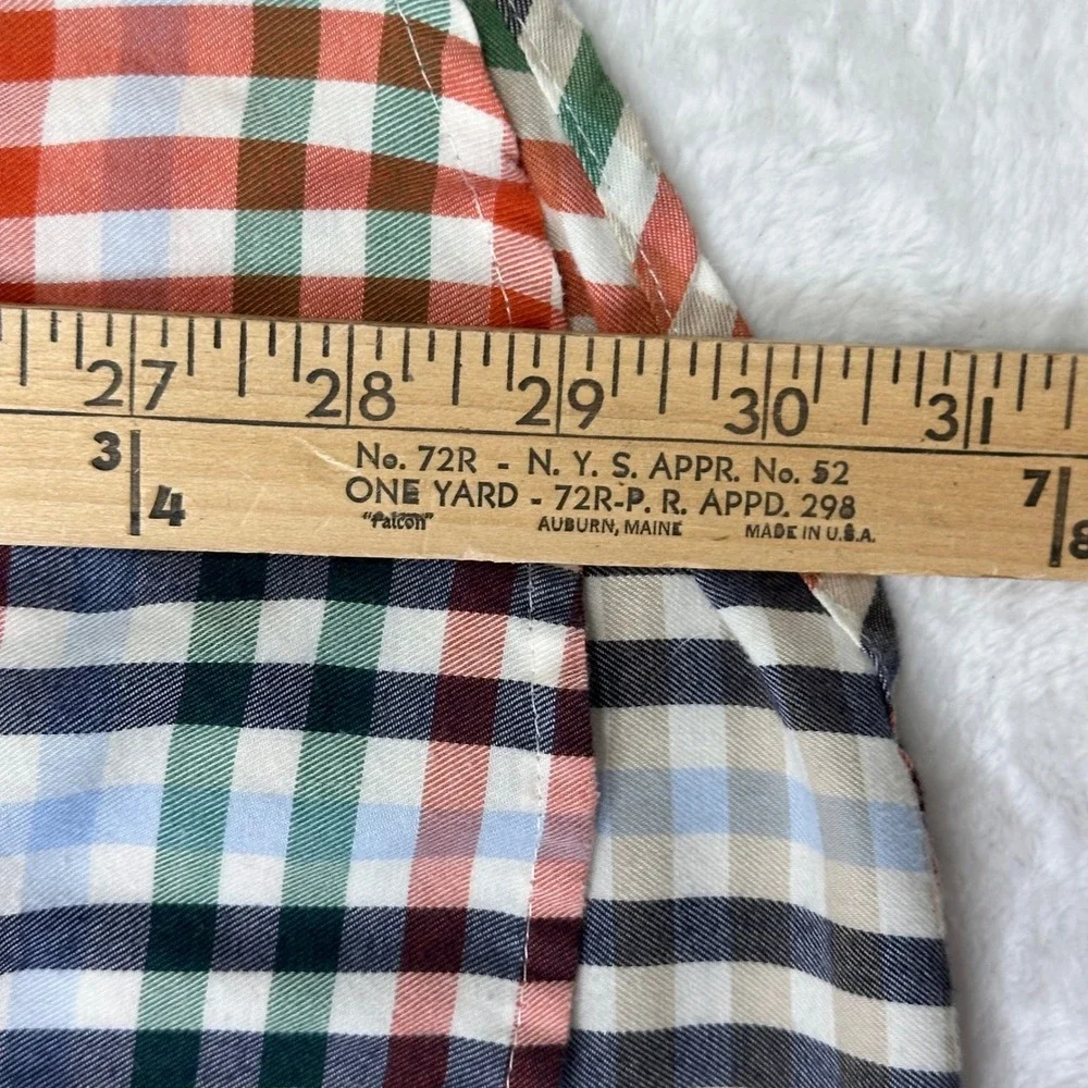 IZOD Button Down Shirt Mens Large Orange Blue Plaid Long Sleeve Cotton Blend‎